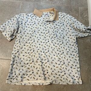 Vintage-Style Beige Collar Printed Polo golf Shirt